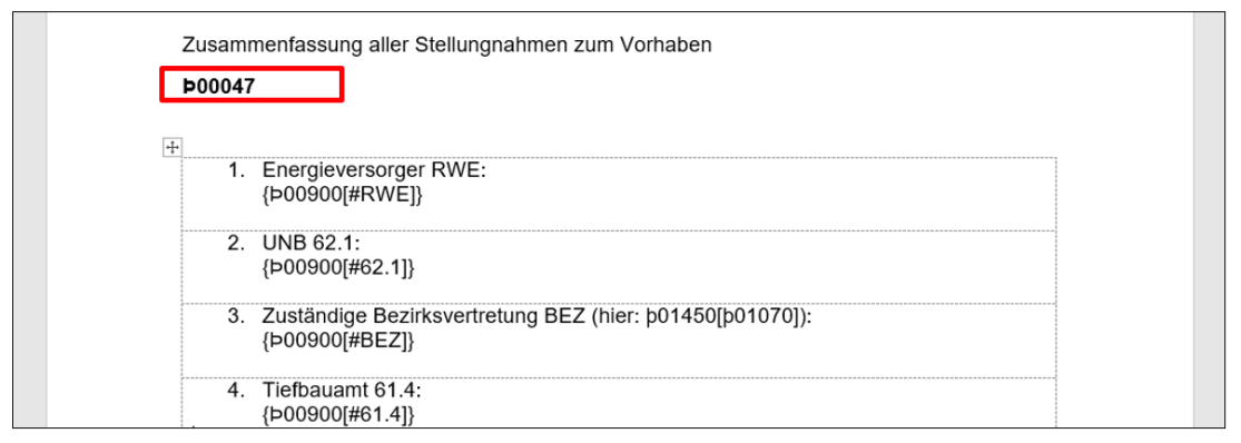Beispiel für die Darstellung von Platzhaltern